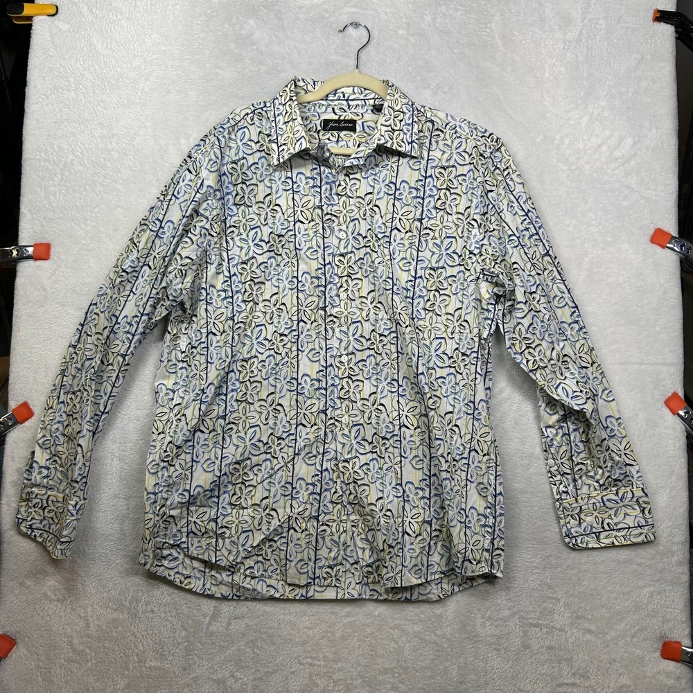 Jhane Barnes Button Up Long Sleeve Shirt Men's Floral Striped Classic Size XL